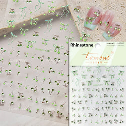 Colourful Cherry Abundant Fruits Bowknot Shiny White Line Outline Self Adhesive Nail Art Stickers Chic Rhinestone Manicure Decal (ONLINE ORDER ONLY)