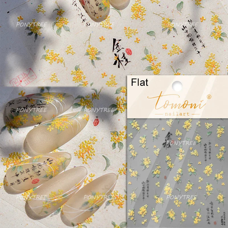 Pink Peach Blossom Flower White Pear Romantic Archaistic Swallow Window Adhesive Nail Art Stickers Rhinestone Manicure Decals (ONLINE ORDER ONLY)