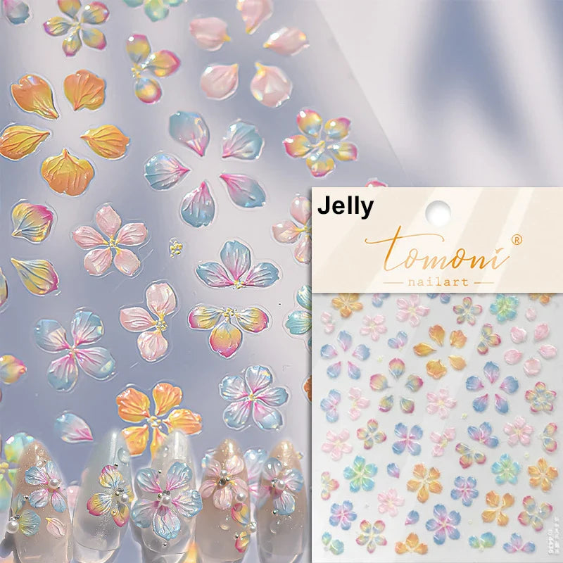 Dried Flowers Rose Butterfly Love Heart Golden Stroke Flying Crane Silver Adhesive Nail Art Stickers Rhinestone Manicure Decals (ONLINE ORDER ONLY)