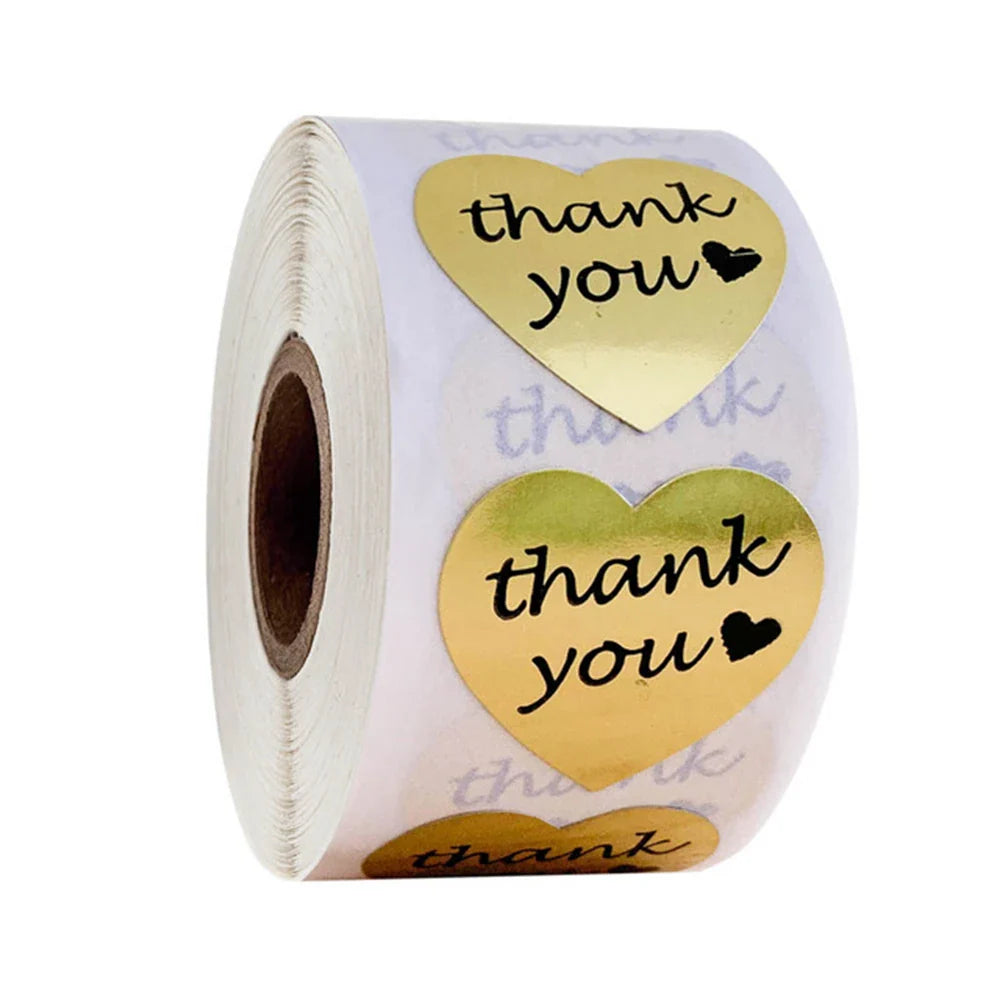 500pcs/roll Heart Stickers Thank You Stickers For Business Merci Packaging Stickers Rolling Love For Packaging Decoration (ONLINE ORDER ONLY)