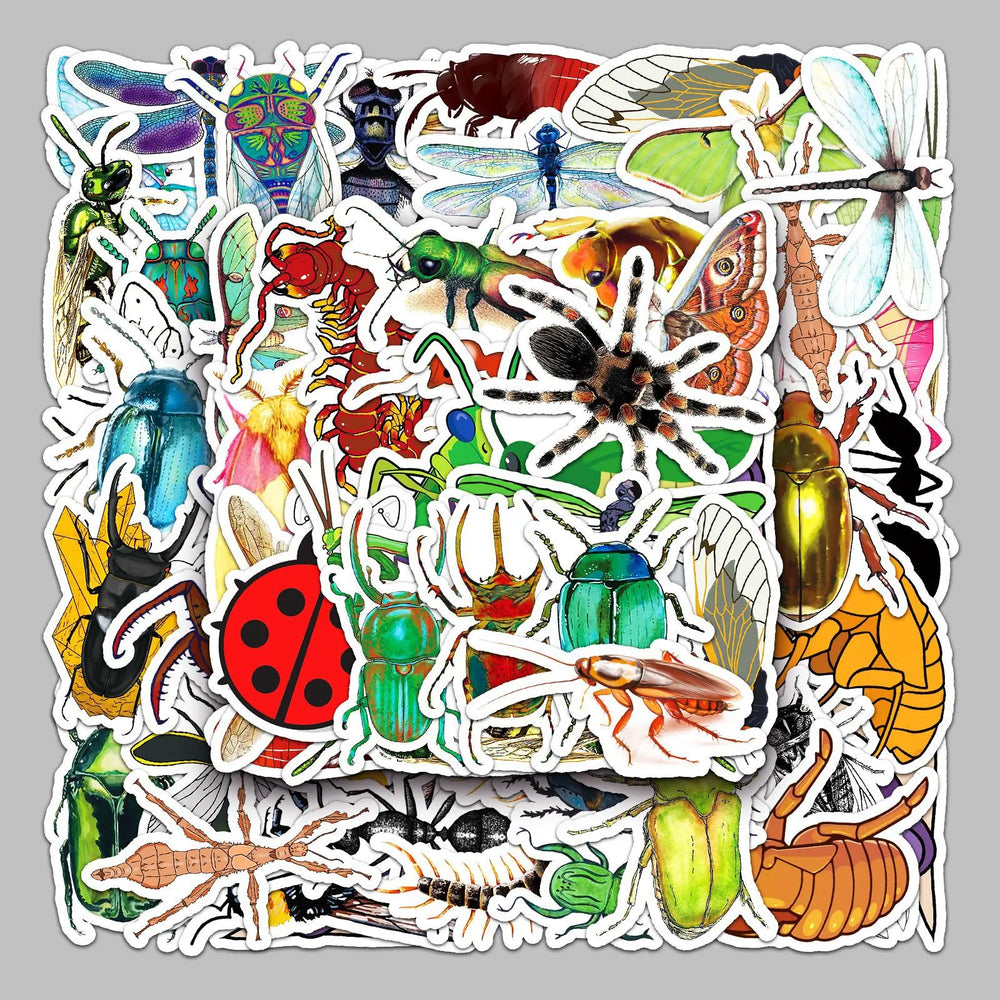 50pcs Cartoon Insect Stickers for Helmet, Wall, DIY Decoration (Online Order Only)