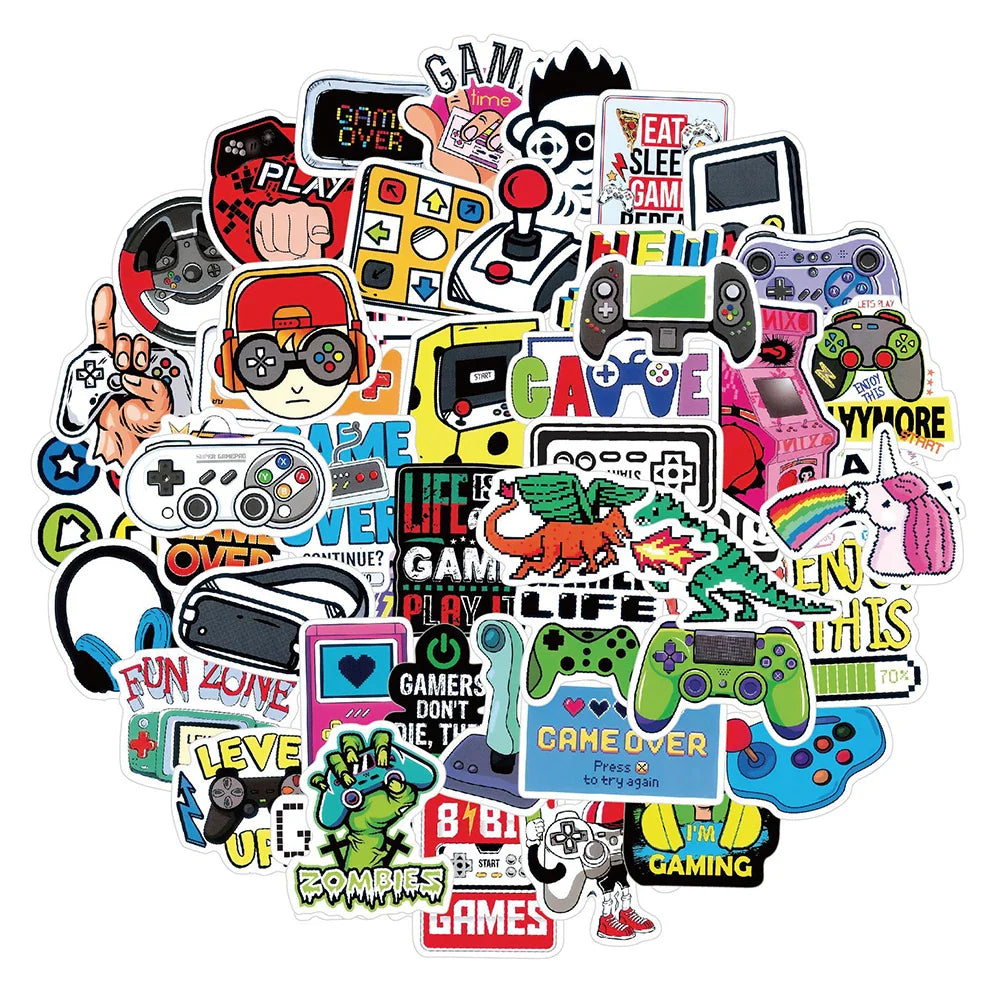 10/30/50PCS Game Machine Gamepad Stickers Cartoon Graffiti Decals Toy Phone Scrapbook Laptop Bike Fridge Waterproof Kids Sticker (ONLINE ORDER ONLY)