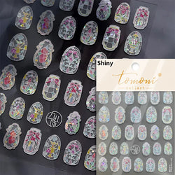 French Style Geometric Black White Square Grid Rhombus Stripe 3D Self Adhesive Nail Art Stickers Shiny Rhinestone Manicure Decal (ONLINE ORDER ONLY)