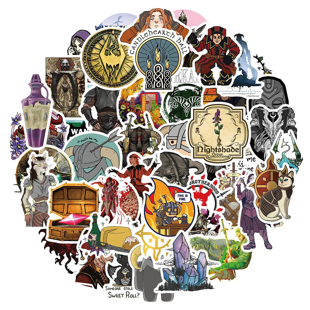 Skyrim Stickers Pack: Vinyl Decals for Snowboard, Laptop, Luggage, Car, Fridge, DIY Decor (ONLINE ORDER ONLY)