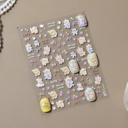 Spring Dog Bear Toy Rose Flower Floral Print Letter Bone Butterfly Cat Puppy Relief Adhesive Nail Art Stickers Manicure Decals (Online Order Only)