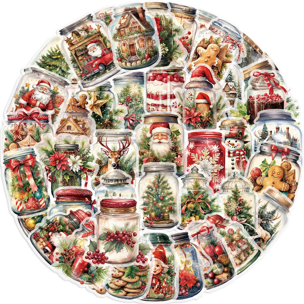 50PCS Christmas Bottle Simple Decals Cute Stickers PET Material Aesthetic Phone Notebook Suitcase Laptop Fridge Wall Sticker﻿ (ONLINE ORDER ONLY)