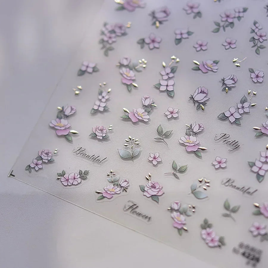 Pink Hot Stamping Flower Charm Peach Blossom Canglan Clover Daisy Pearl Self Adhesive Nail Art Decoration Sticker Manicure Decal (ONLINE ORDER ONLY)