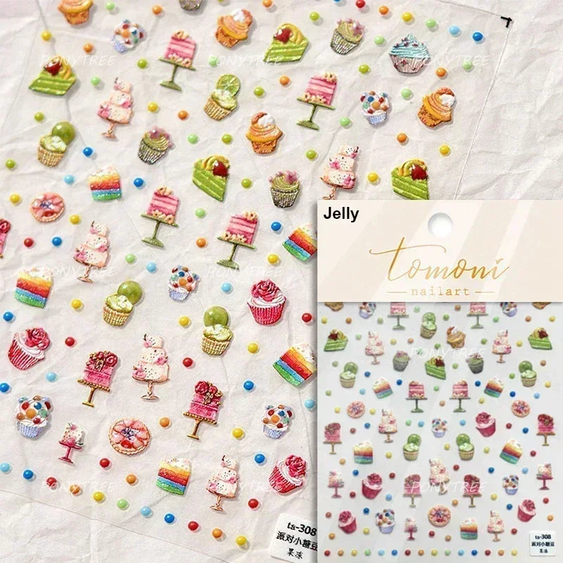 Colored Shiny Jelly Claw Paw Pudding Dessert Cherry Bowknot Cake Bow Tie Drink Food Love Heart Nail Art Sticker Manicure Decal (ONLINE ORDER ONLY)