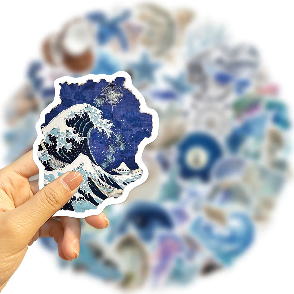 50pcs Silver Blue Sea Ins Sticker Waterproof Graffiti Cartoon Stickers For Luggage Laptop Guitar Phone Skateboard Vinyl Decals (Online Order Only)