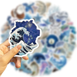 50pcs Silver Blue Sea Ins Sticker Waterproof Graffiti Cartoon Stickers For Luggage Laptop Guitar Phone Skateboard Vinyl Decals (Online Order Only)