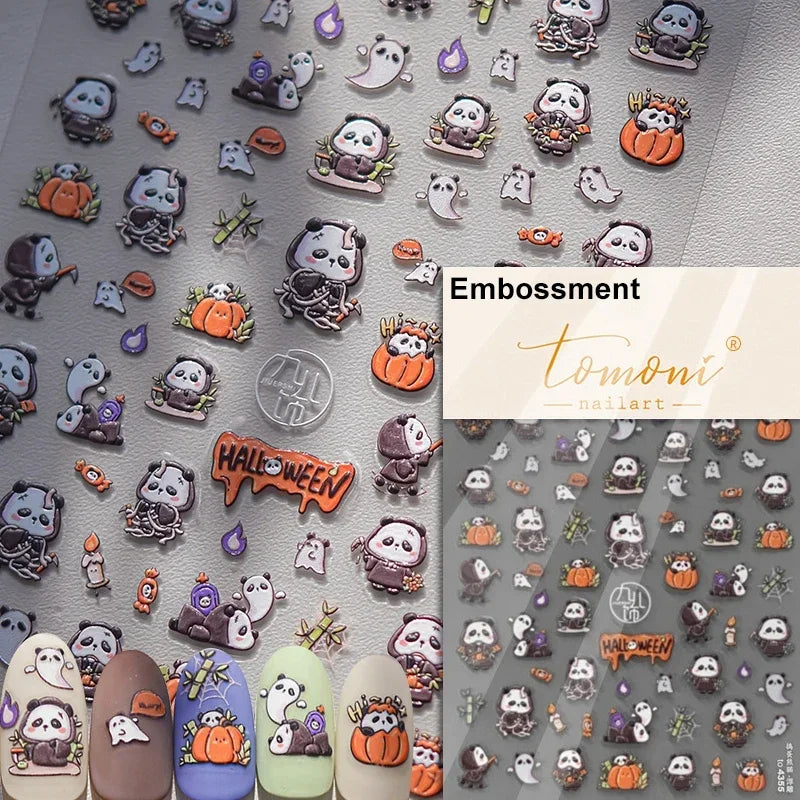 Cat Eye Halloween Terror Spider Cross Rose Love Heart Flower Snake Web Candy Bunny Thrilling Nail Art Stickers Manicure Decals (Online Order Only)