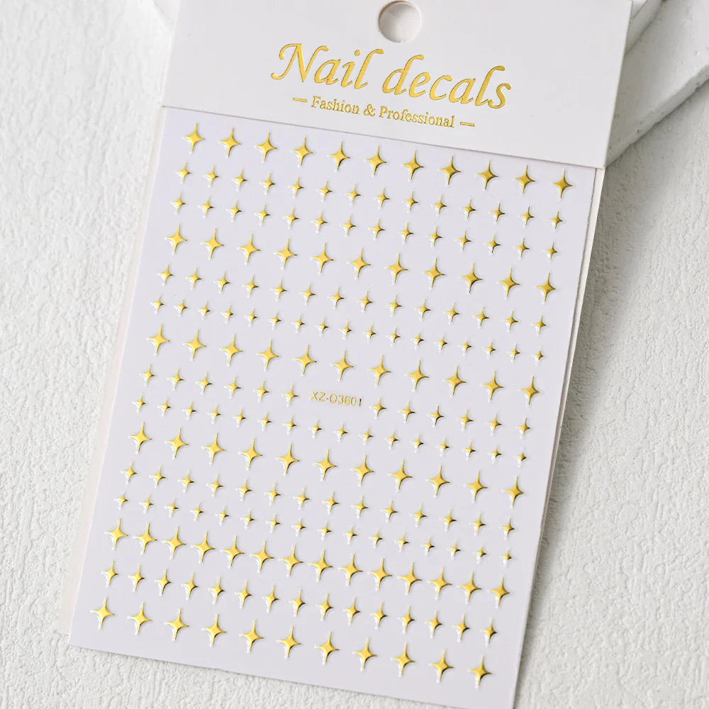 1Sheet Laser Star Nail Stickers 3D Metallic Mirror Gold/Silver Irregular Star Manicure Decals Y2K Self Adhesive Nails Decoration (ONLINE ORDER ONLY)