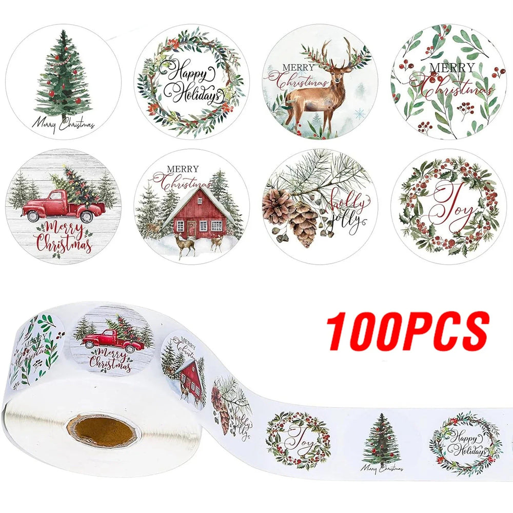 100-500pcs Merry Christmas Stickers 1 inch Self-adhesive Holiday Stickers For Christmas Decors Wedding Party Cards Label (Online Order Only)