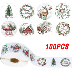 100-500pcs Merry Christmas Stickers 1 inch Self-adhesive Holiday Stickers For Christmas Decors Wedding Party Cards Label (Online Order Only)