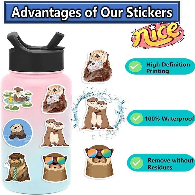 10/30/50PCS Kawaii Otter PVC Sticker Aesthetic Korean Decoration Scrapbooking Stationery DIY Hand Accounting Supplies for Kids (ONLINE ORDER ONLY)