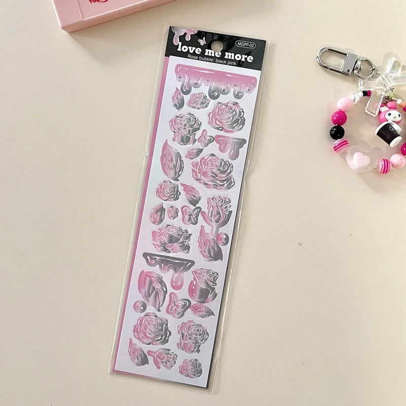 8Pcs/lot Korean ins Butterfly Rose Sticker Diary Scrapbooking DIY Album Decoration Sticker Aesthetic Stationery Art Supplies (ONLINE ORDER ONLY)