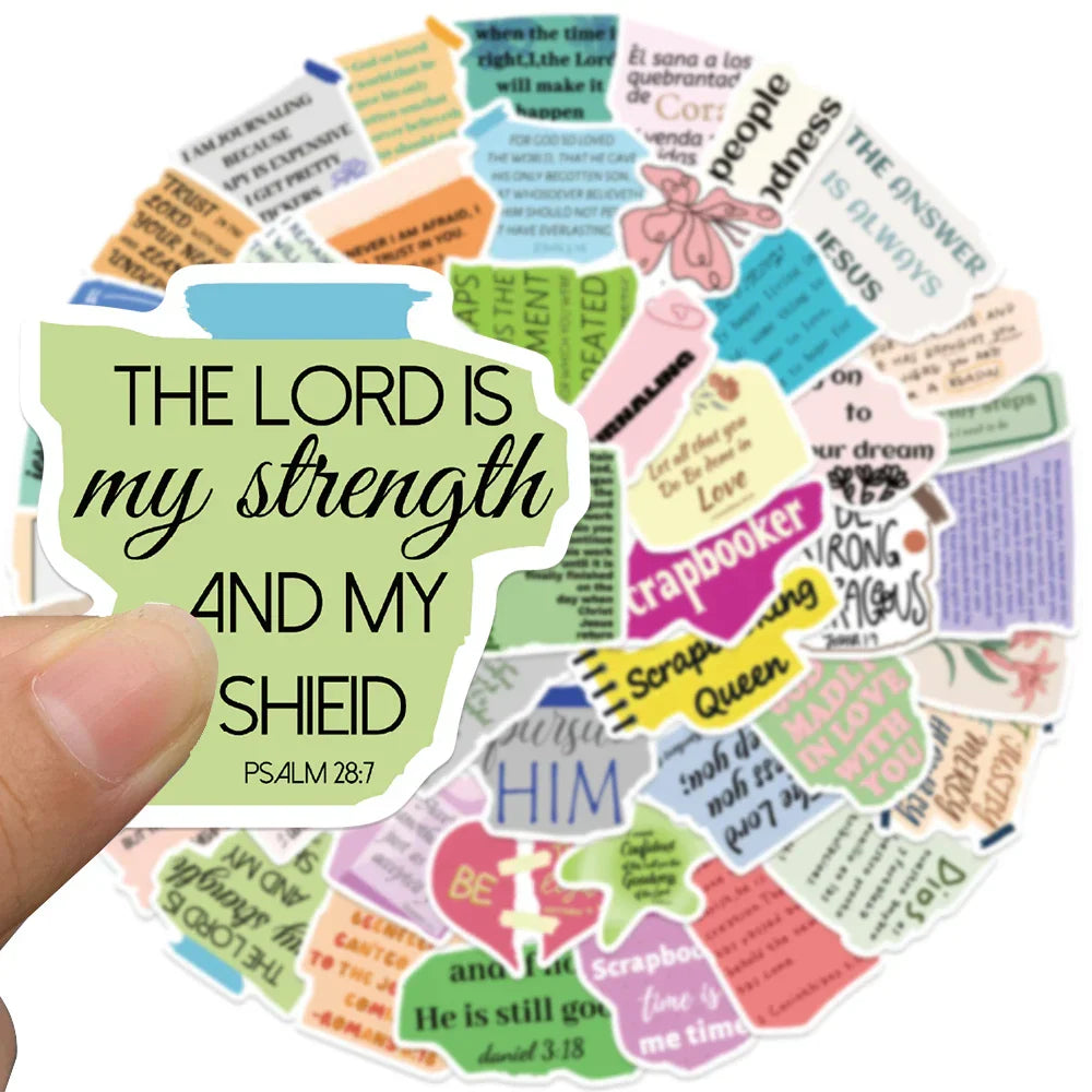 50pcs Cute Cartoon Motivational Phrases Positive Stickers Bible Verse Sticker For Luggage Laptop Guitar Phone Diary Vinyl Decals (ONLINE ORDER ONLY)
