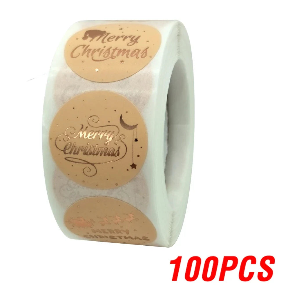 Rose Gold Merry Christmas Stickers Scrapbook 1inch 100-500pcs Sealing Label Stickers For Party DIY Packaging Stationery Stickers (ONLINE ORDER ONLY)