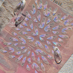 Transparent Purple Pink Gradient Wing Pinion Feather Housefly Wings Shiny Adhesive Nail Art Decoration Stickers Manicure Decals (ONLINE ORDER ONLY)