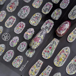 Retro Shiny Glazed Rococo Flower Window Dreamy Butterfly Geometric Frame Stamp Embossed Reliefs Nail Art Stickers Manicure Decal (Online Order Only)