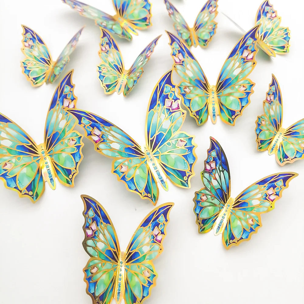 12Pcs 3D Gold Butterfly Wall Stickers Self-Adhesive Decor Decals (Online Order Only)