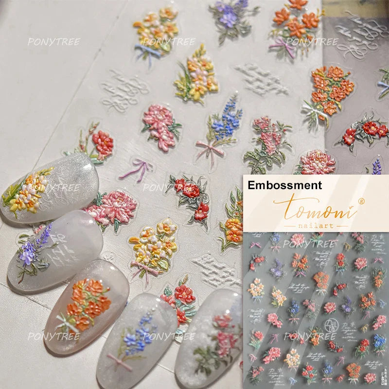 Dried Flower Butterfly Wildflowers Daisy Lily Moth Orchid Garden Self Adhesive Nail Art Stickers Chic Manicure Decals Wholesale (ONLINE ORDER ONLY)