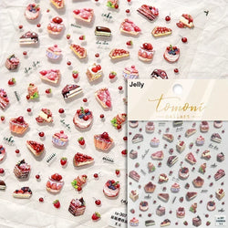 Colorful Food Pudding Alkali Water Bowknot Cream Fork Cup Bread Jelly Fruit Cartoon Cake Relief Nail Art Sticker Manicure Decals (ONLINE ORDER ONLY)
