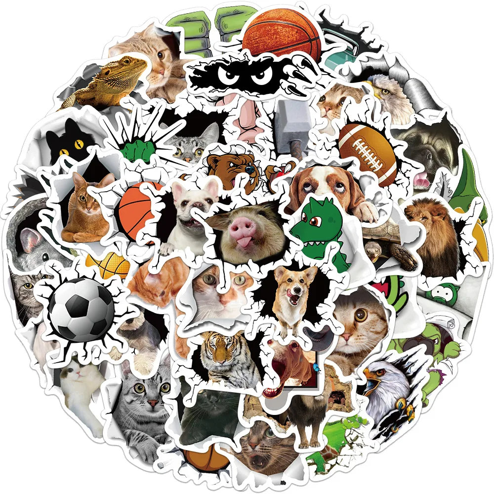 10/30/50PCS 3D Animals Stickers Hole View Vivid Cute Decals For Kids DIY Notebook Laptop Bike Car Phone Graffiti Sticker Kid Toy (ONLINE ORDER ONLY)