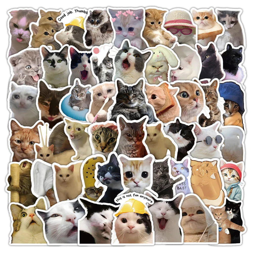 Cute Cat Meme Stickers Pack - Laptop, Suitcase, Notebook, Phone Decoration (ONLINE ORDER ONLY)