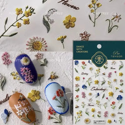 White Daisy Sunflower Green Leaves Wreath Garland Flower Cluster Bouquet Flat Adhesive Nail Art Sticker Manicure Decals Supplies (Online Order Only)