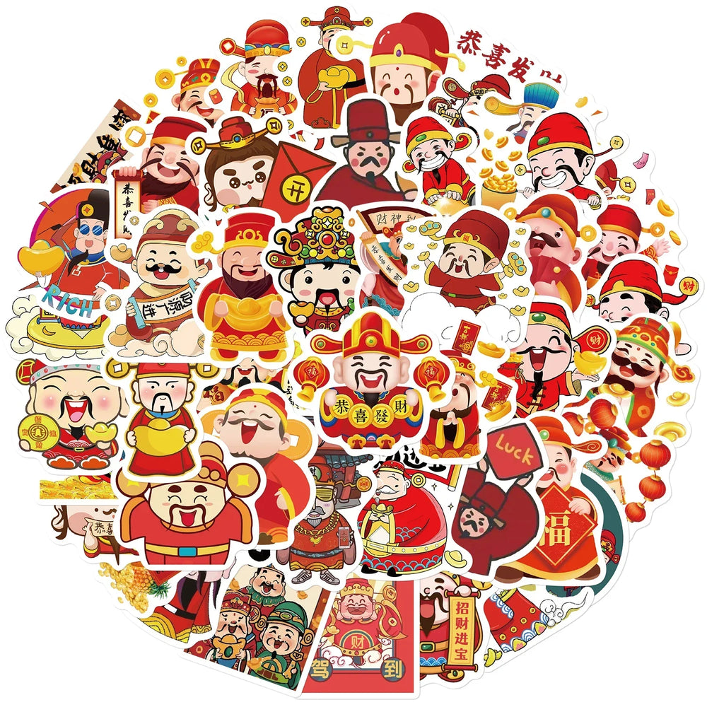 50PCS God of Fortune Cartoon Stickers Waterproof Decals for Bike, Luggage, Guitar, Laptop (ONLINE ORDER ONLY)