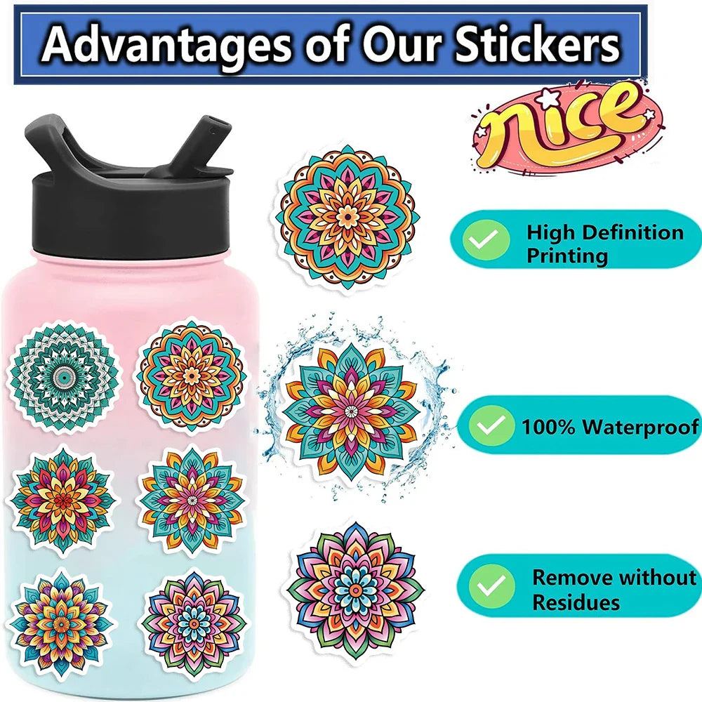 50pcs Mandala Flowers Cartoon Graffiti Stickers Decals Decoration DIY Skateboard Notebook Phone Laptop Cute Sticker (ONLINE ORDER ONLY)