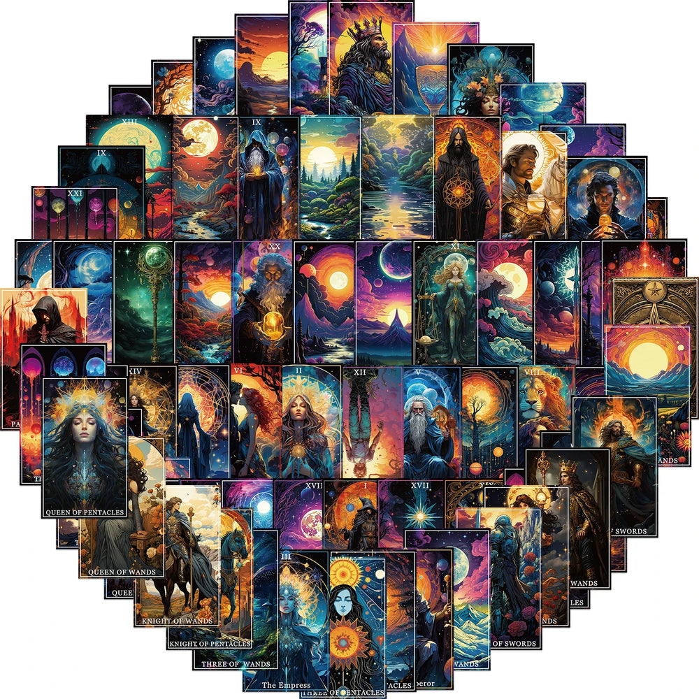 78pcs Magic Witch Moon Tarot Graffiti Stickers Cool Dark Goth Decals Toy DIY Scrapbook Bottle Phone Luggage Car Sticker (Online Order Only)