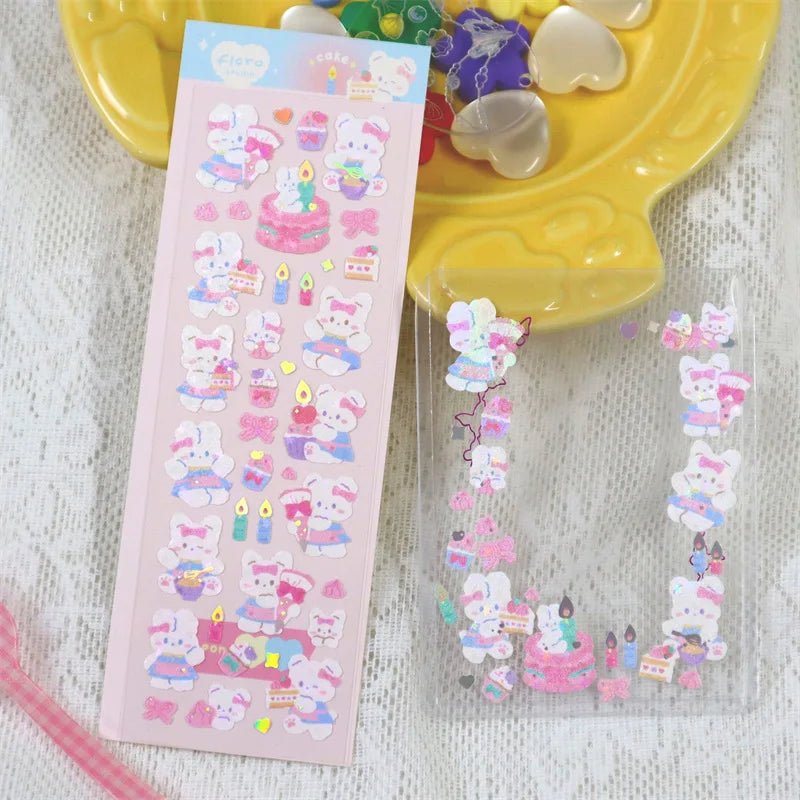 1pcs Cute Rabbit Laser Stickers Art Decorative Material Label Hand Account DIY Album Scrapbooking Sticker Kawaii Stationery (Online Order Only)
