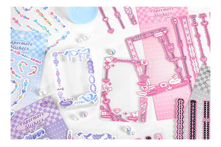 2Pcs/lot Cute Ribbon Chain Stickers Lace Idol Card Scrapbooking DIY Album Decoration Sticker Aesthetic Kawaii Stationery (ONLINE ORDER ONLY)