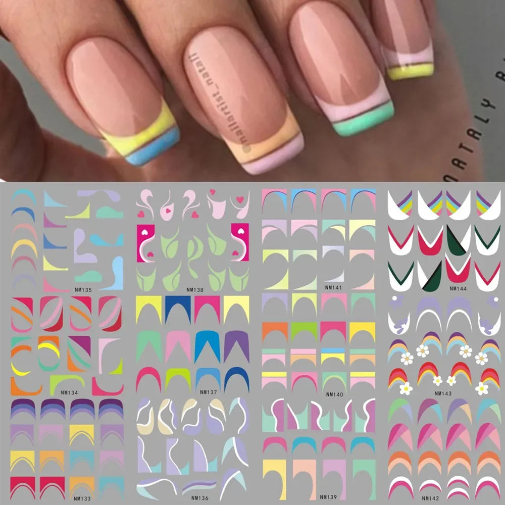 French Tips Nail Slider Stickers Tattoo Geometric Lines Nail Art Transfer Water Decals Manciture Decoration (ONLINE ORDER ONLY)