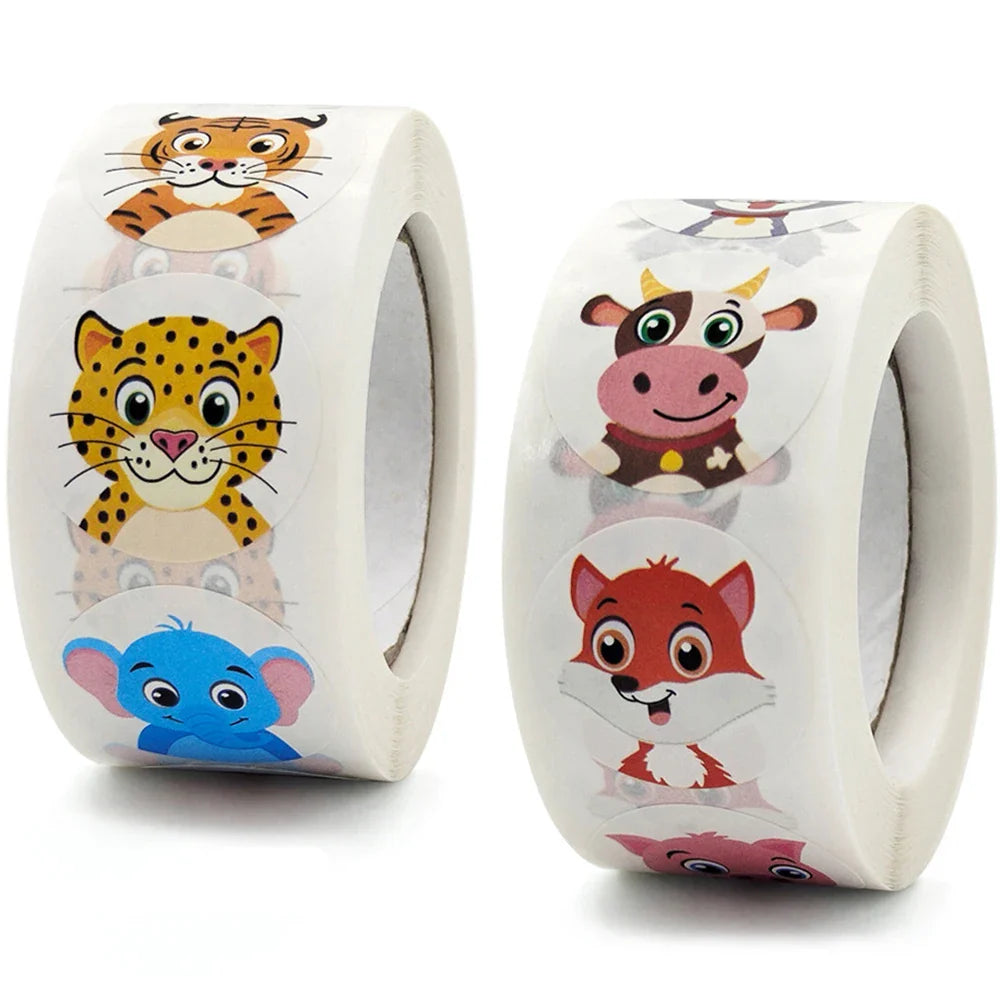 100-500pcs Cartoon Animal Reward Stickers 2.5cm/1inch DIY Decor Perfect For Learning Games Notebook Pad Fridge Gift Seal Labels (ONLINE ORDER ONLY)