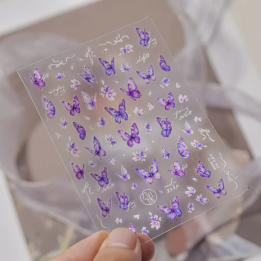Delicate Tender Purple Butterfly Seal Pattern Insect Shiny Golden Stroke Nail Art Decoration Sticker Dressy Laser Manicure Decal (ONLINE ORDER ONLY)