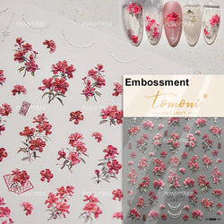 Spring Living Peach Blossom Flower Branch Petal Antique Soft Relief Adhesive Chinese Characters Nail Art Sticker Manicure Decals (ONLINE ORDER ONLY)