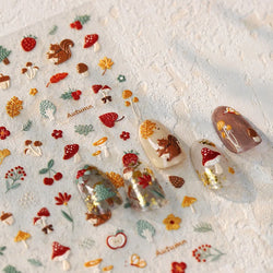 Squirrel Mushroom Apple Strawberry Cherry Pinecone Ginkgo Leaf Self Adhesive Nail Art Stickers Butterfly Flower Manicure Decals (ONLINE ORDER ONLY)