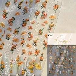 Spring Pink Lily of The Valley Flowers Blooming Blue Bowknot Heart 5D Soft Relief Self Adhesive Nail Art Sticker Manicure Decals (Online Order Only)