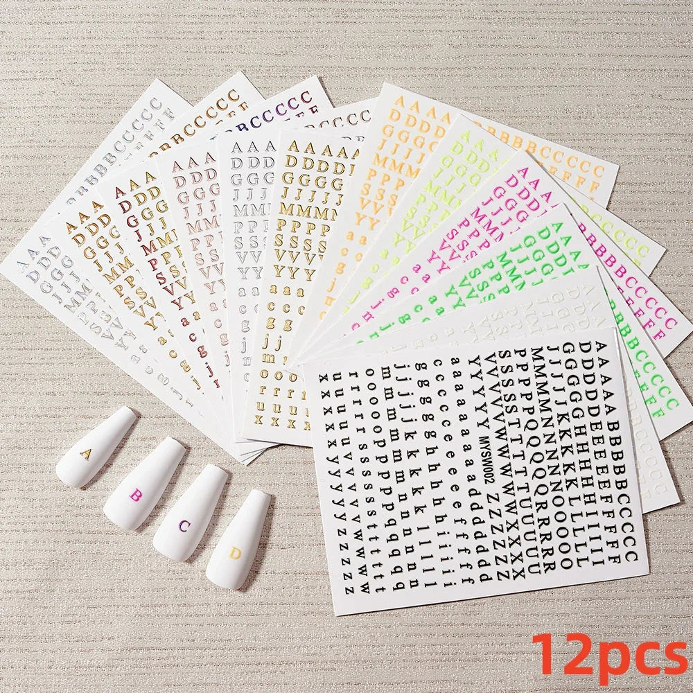 8pcs Gothic Alphabet Design Nail Art Stickers Retro English Letter Nail Art Stickers 3D Self-Adhesive Designs Nail Art Supplies* (Online Order Only)