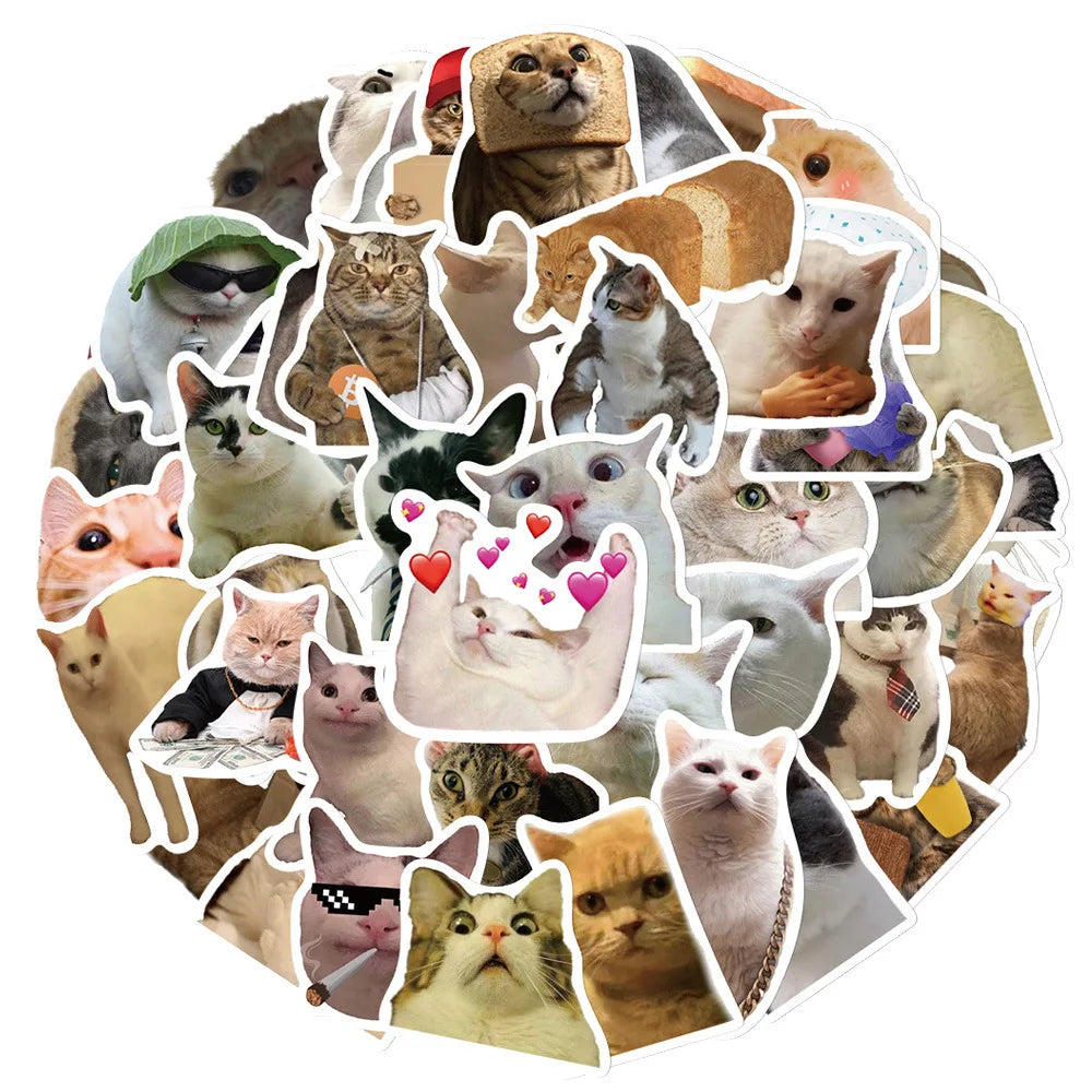 10/30/50PCS Cat Cartoon Stickers Funny Meme Kids Toy DIY Waterproof Luggage Laptop Suitcase Water Bike Bottle Decals Decoration (ONLINE ORDER ONLY)