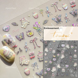 Blue Purple Tulip Flower Butterfly Garden Blossom Floral Charming Delicate 5D Relief Adhesive Nail Art Stickers Manicure Decals (ONLINE ORDER ONLY)