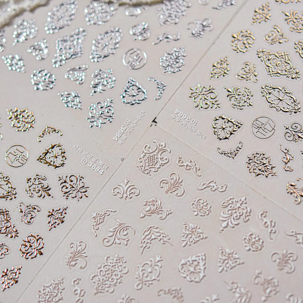 Baroque Figure Flower Totem Geometric Star Love Heart Hot Stamping Embossed Relief Self Adhesive Nail Art Sticker Manicure Decal (ONLINE ORDER ONLY)