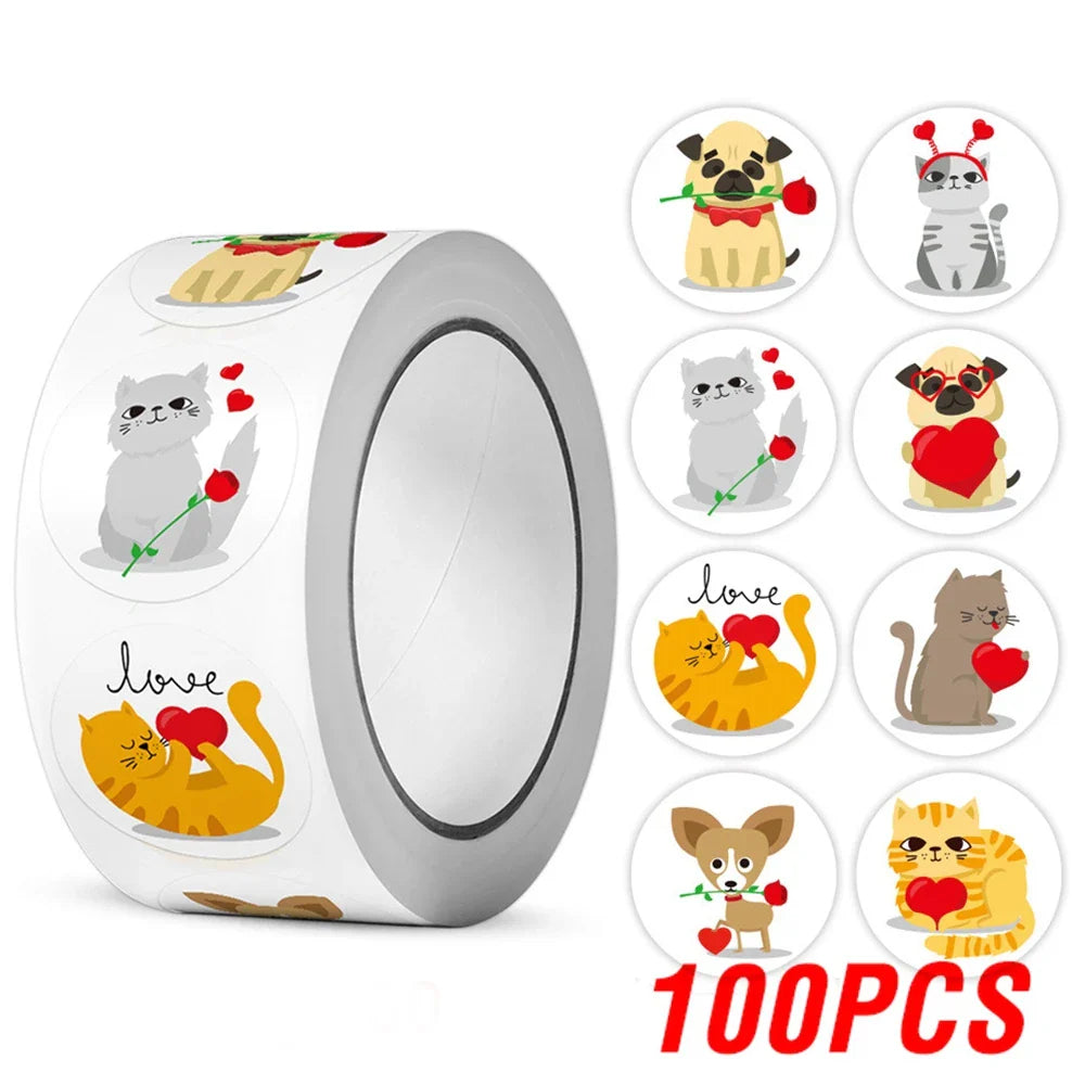 100-500pcs Cute Cat Stickers Animal Cartoon Label Gifts Decoration School Reward Encourage Student Stationery Thank You Stickers (ONLINE ORDER ONLY)