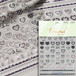French Style Geometric Black White Square Grid Rhombus Stripe 3D Self Adhesive Nail Art Stickers Shiny Rhinestone Manicure Decal (ONLINE ORDER ONLY)