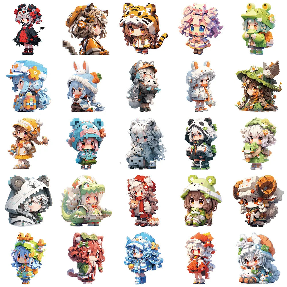 10/30/50PCS Pixel Animal Cartoon Girls Stickers Cute Graffiti Toys For Kids Motorcycle Luggage Suitcase Notebook Wall Decals Toy (ONLINE ORDER ONLY)