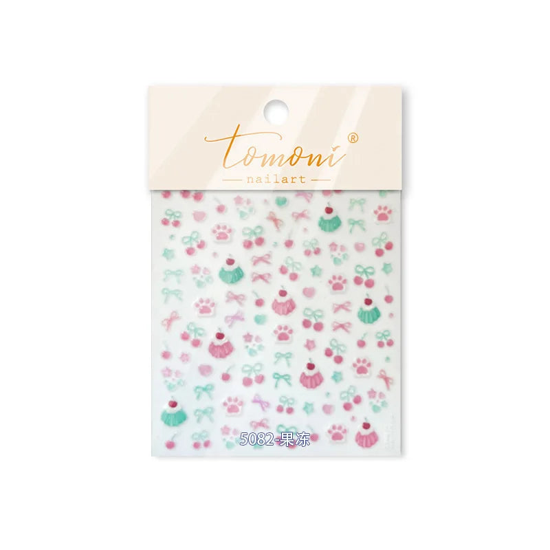 Colored Shiny Jelly Claw Paw Pudding Dessert Cherry Bowknot Cake Bow Tie Drink Food Love Heart Nail Art Sticker Manicure Decal (ONLINE ORDER ONLY)
