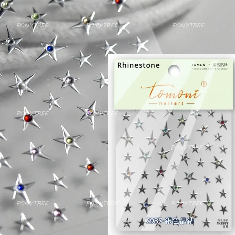 Silver Star Moon Clock Watch Cherry Love Heart Bowknot Gird Irregular Lines Dot Liquid Lava Nail Art Stickers Manicure Decals (ONLINE ORDER ONLY)